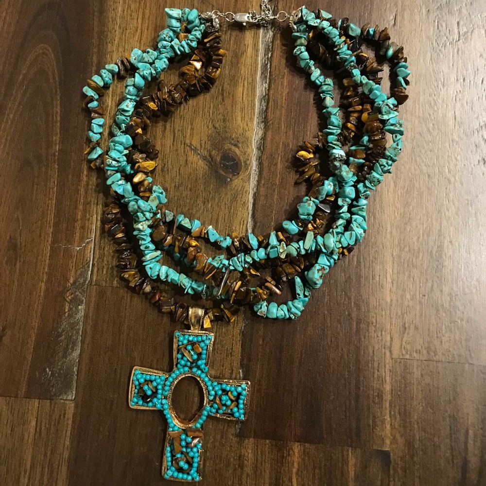 Turquoise cross shell necklace new